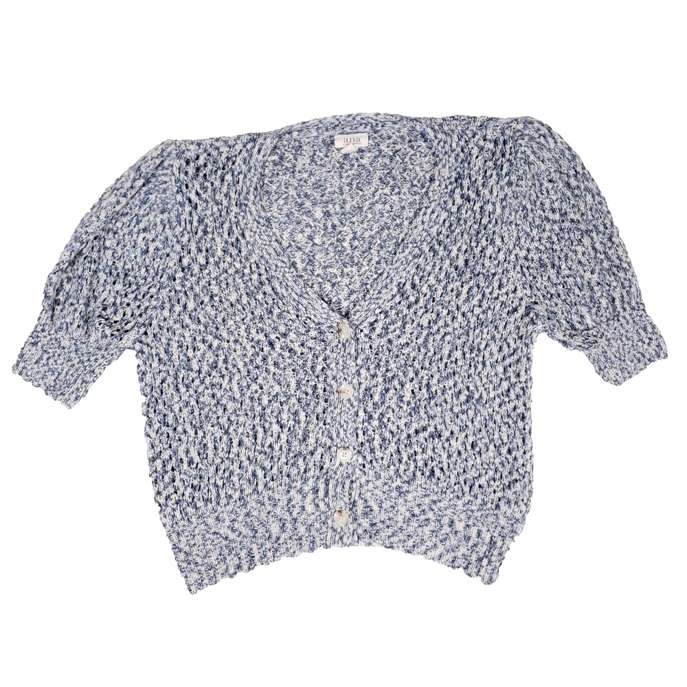 ANA Blue Knit Button Front Cardigan Sweater Women Size L Chunky Softcore Slouchy